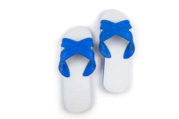 White and blue slippers isolated on white background