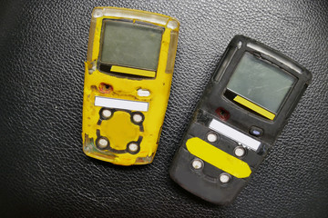 Personal H2S Gas Detector,Check gas leak. Safety concept of safety and security system on offshore oil and gas processing platform, hand hold gas detector. 