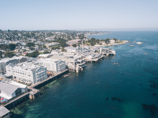 Fototapeta na wymiar Aerial Drone Monterey Bay City Aquarium Top Down Cityscape