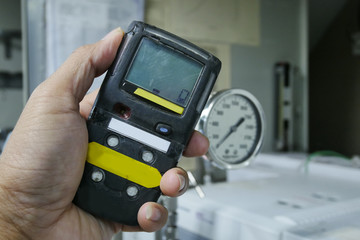 Personal H2S Gas Detector,Check gas leak. Safety concept of safety and security system on offshore...