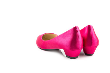 red fabric female shoes isolated on white background