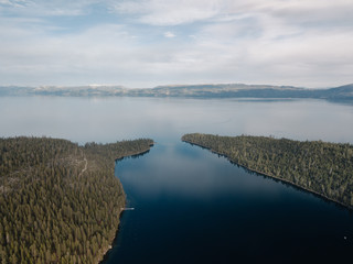 Aerial Top Down Drone Lake Tahoe Forest Sky Sea Mountains California