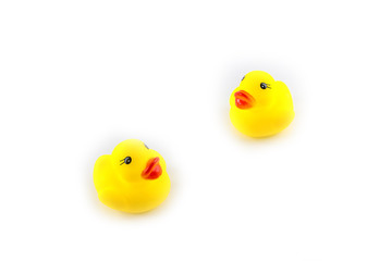 yellow toy rubber duckling isolated