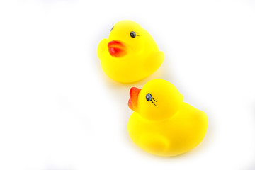 yellow toy rubber duckling isolated
