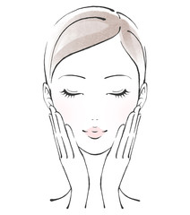 両手でスキンケアをする女性