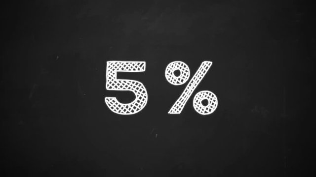 hand drawing of 5 percent symbol with white chalk on blackboard