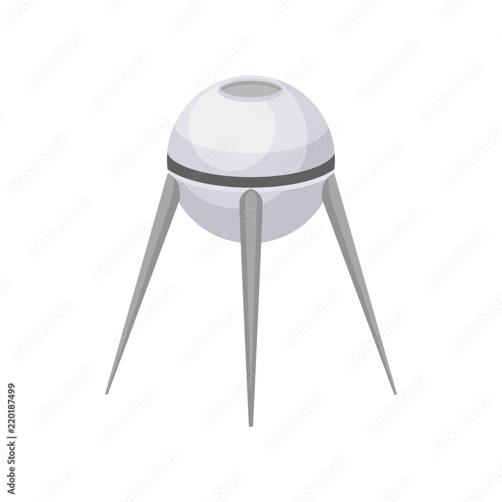 Poster gray round-shaped artificial satellite. modern space technology. flat vector element for mobile or c
