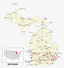road map of the US American State of michigan