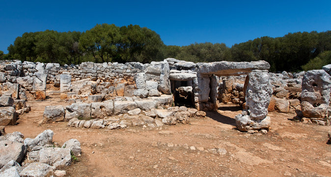 Prehistoric ruins at archaeological site in Minorca Baleari Islands Spain
