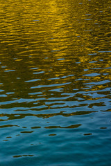 Yellow sunset sky reflection on water