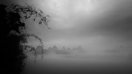 Foggy morning in Yangshuo li river