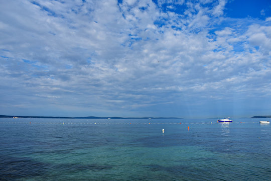 Calm morning sea/Panoramic view from the beach at crystal clear sea- Croatia- Dalmatia/ Conceptual image of summer vacation and freedom 
