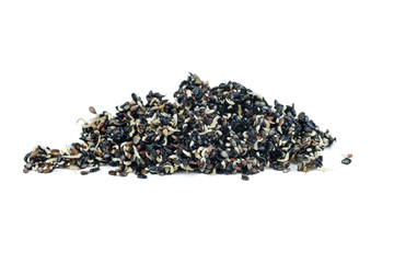 Pile of germinated black sesame seeds isolated on white background