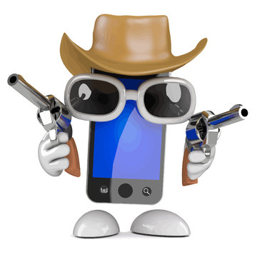 Vector 3d Smartphone dressed as a cowboy with pistols