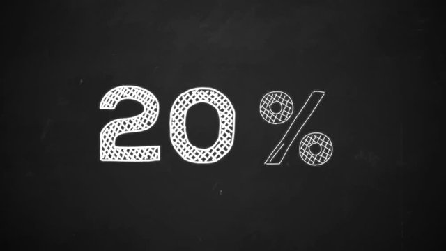hand drawing of 20 percent symbol with white chalk on blackboard