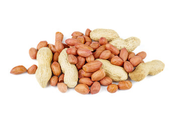 Pile of raw shelled and unshelled peanuts