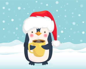 penguin holding a cup of coffee