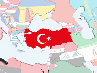 Obraz premium Turkey with flag on globe