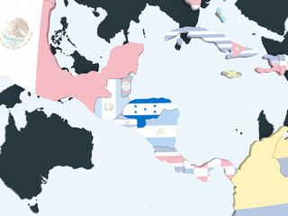 Honduras with flag on globe