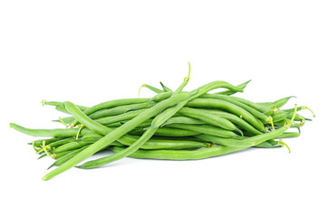 Pile of green wax beans isolated on white background
