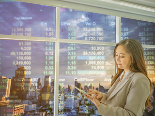 Modern business women Look at tablet thing about stock market