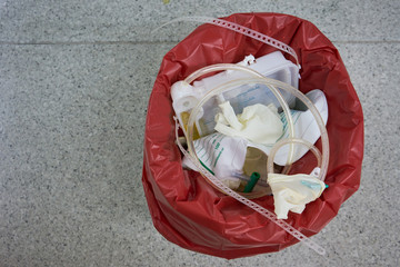 Top view of surgical garbage in operating room