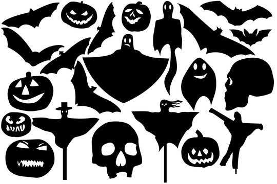 Set for helluin from the silhouettes of witches, bats, brooms, etc.