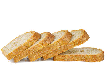 Sliced loaf of bread isolated on white background