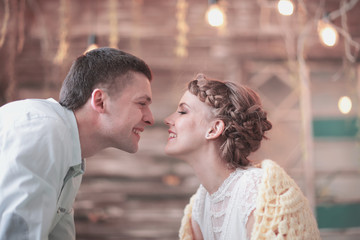 couple's happiness concept : Beautiful woman plays with her husband