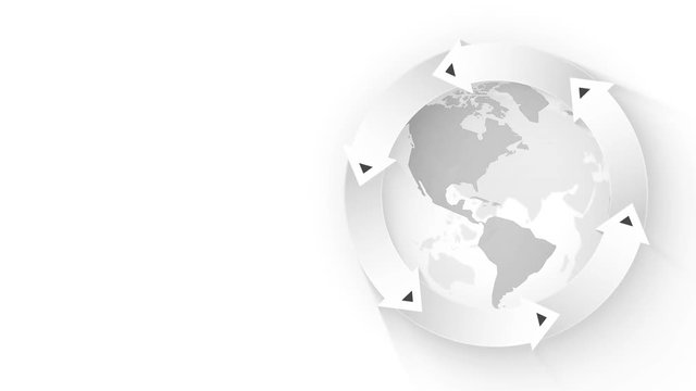abstract white arrows with world map globe loop animation