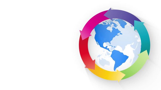abstract color arrows with blue world map globe loop animation