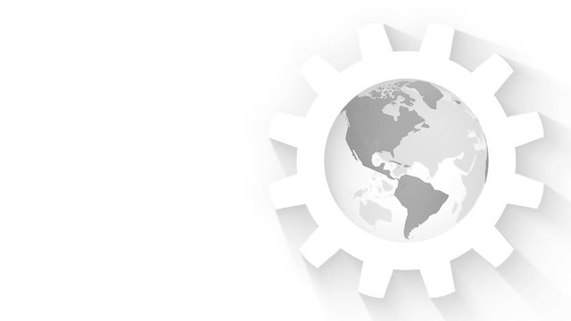 white gears with world map globe loop animation