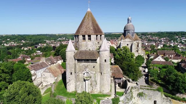 Aerial view of Provins, medieval village listed as world heritage by unesco