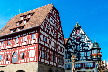 Low Angle View of Buildings against Blue Sky in Rothenburg ob der Tauber, Germany