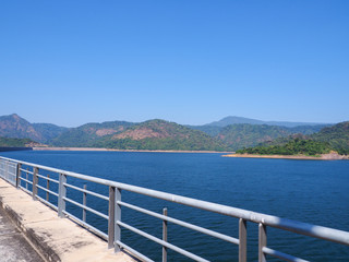 Fototapeta na wymiar Landscape mountain background at Khun Dan Prakan Chon dam in Nakonnarok province Thailand,