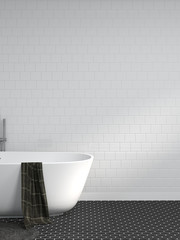 Naklejka na ściany i meble modern bath room white bathtub and sunlight 3d rendering clean room interior home design,shower,copy space background
