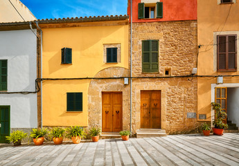 Picturesque street in Alcudia old town, Mallorca, Spain.