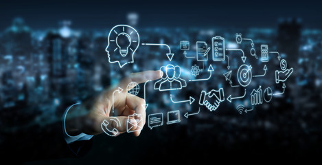 Businessman using thin line icon project plan presentation