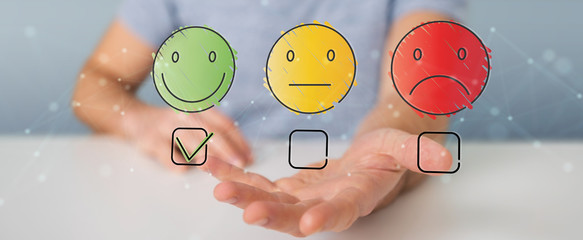 Businessman using thin line customer satisfaction rating