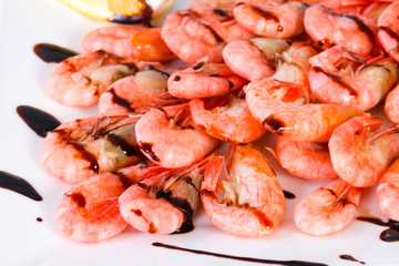 Boiled shrimps with sauce