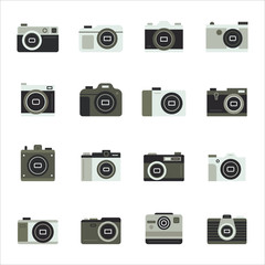 various kind of Cameras. flat design style vector graphic illustration set