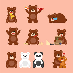 cute baby bear various poses. flat design style vector graphic illustration set