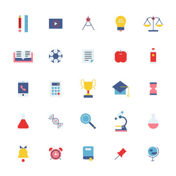 school object simple color icons. flat design style vector graphic illustration set