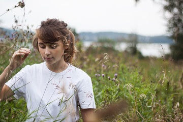 girl walking in the garden