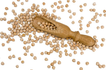 A pile of peas isolated on white. The view from the top