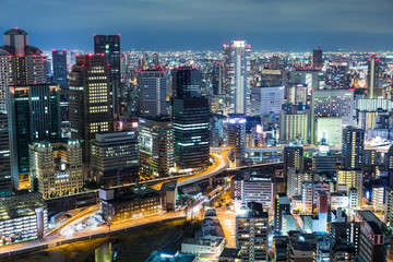 Fototapeta na wymiar Osaka city urban city in the evening