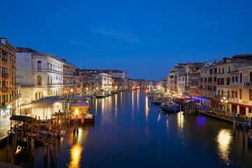 Grand Canal in Venice, illuminated at dawn in Italy