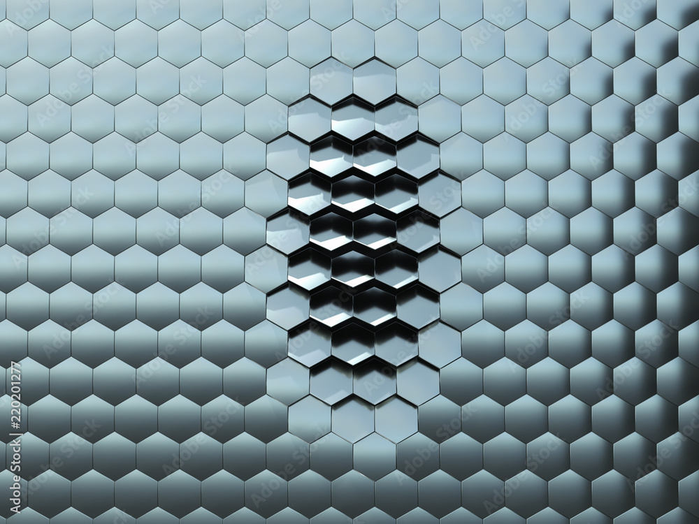 Wall mural artificial hexagonal surface