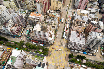 Top view of compct city in Hong Kong