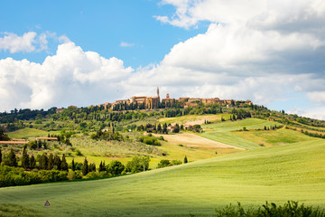 Beautiful view of Pienza on a Tuscany hill, Italy.